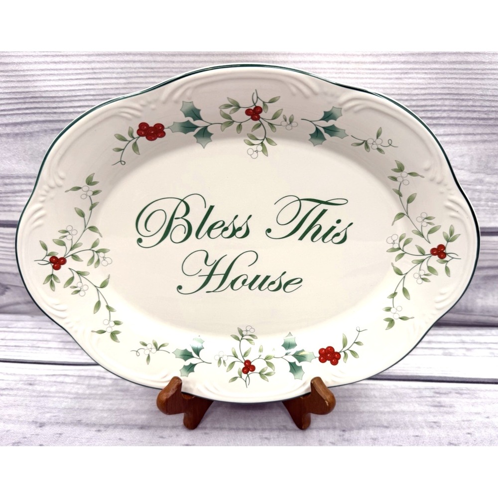 PFALTZGRAFF WINTERBERRY 11" OVAL SERVING PLATTER AND EASEL - BLESS THIS HOUSE